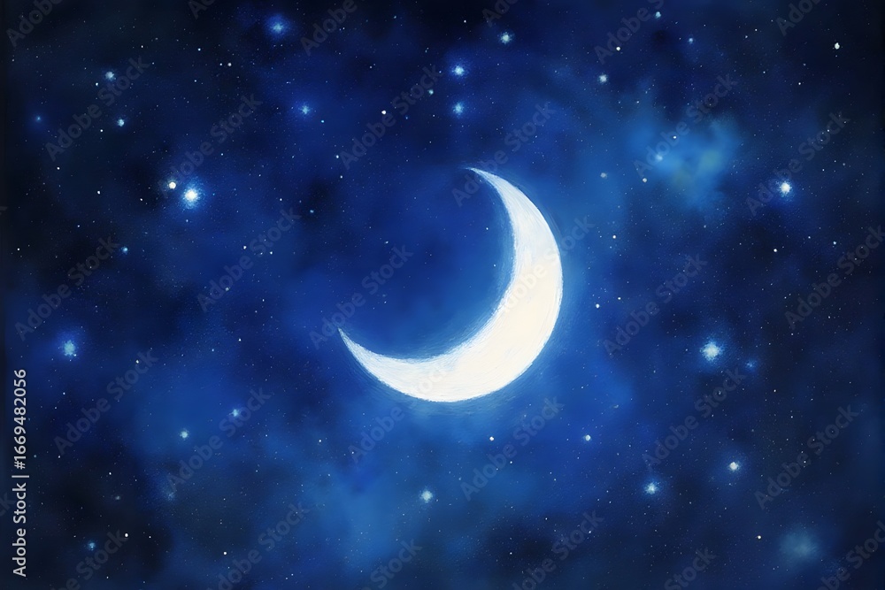 Fototapeta premium crescent moon in starry night sky.