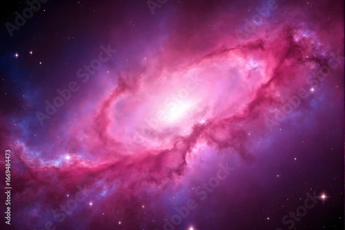 Vibrant pink galaxy with stars and nebulae.