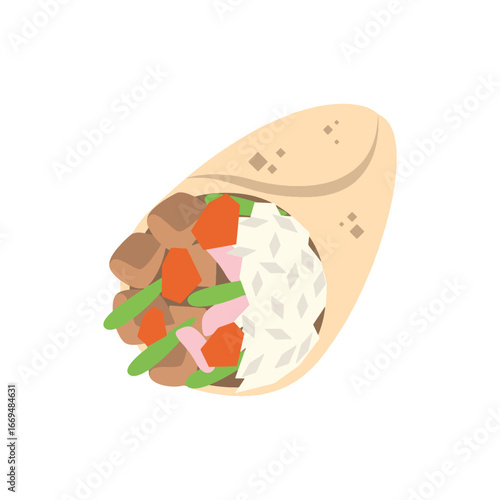 Delicious Wrap Sandwich Vector Illustration. Fast Food Shawarma, Burrito, Kebab Icon with Meat and Vegetables