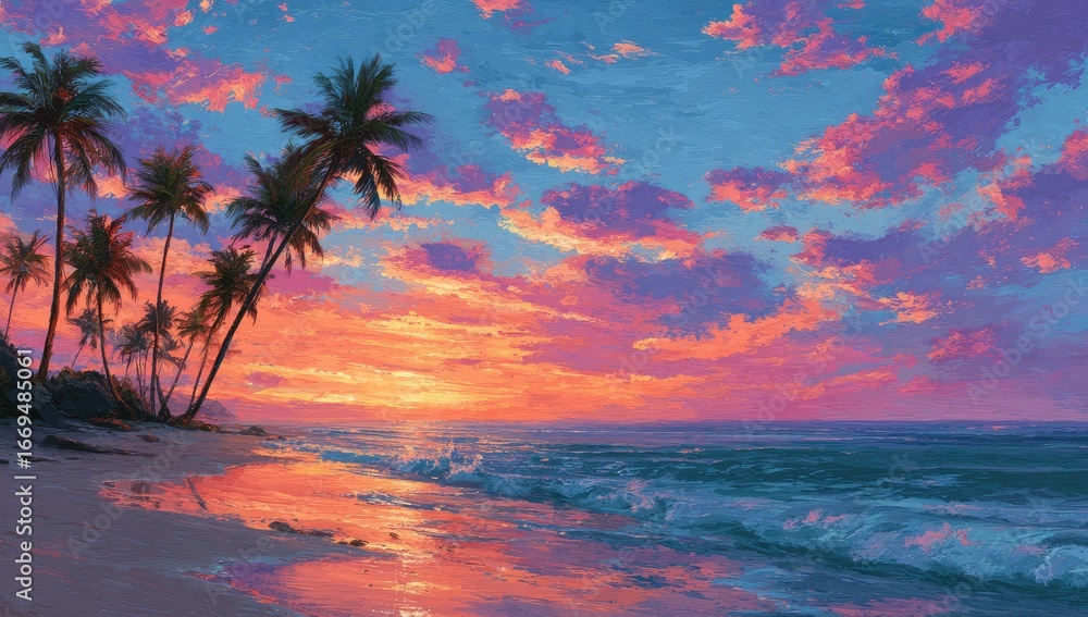 Obraz premium Tropical sunset beach scene