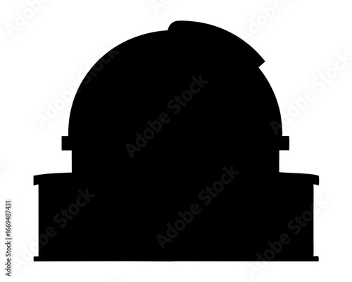 A silhouetted observatory, a building for astronomical observations, in simple black shape