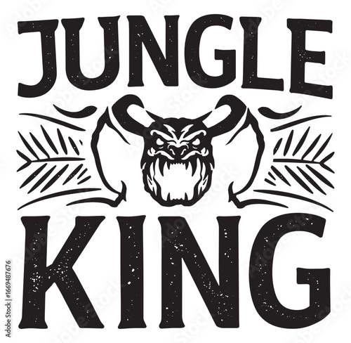 Bold vintage style jungle king text and beast illustration for t shirts and designs