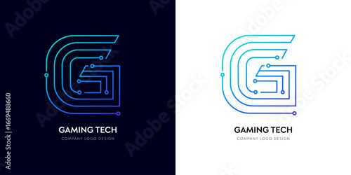 G letter network logo design for Game tech innovation. Futuristic typographic alphabet logo, Data technology font corporate brand circuit vector. Future techno gradient electricity cyber text line.