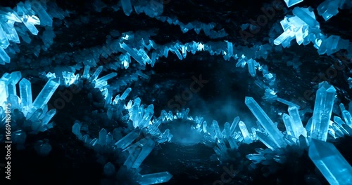 Glowing Blue Crystals in a Mysterious Cave Scene