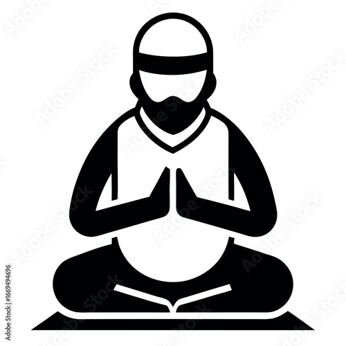 Person in Meditation Position with Hands Clasped and Open Book, Illustration Style