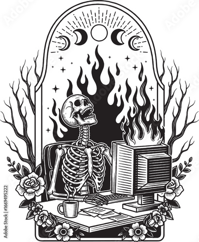 Skeleton Computer Fire Chaos Vector