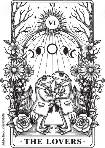 The Lovers Frog Tarot Vector Illustration