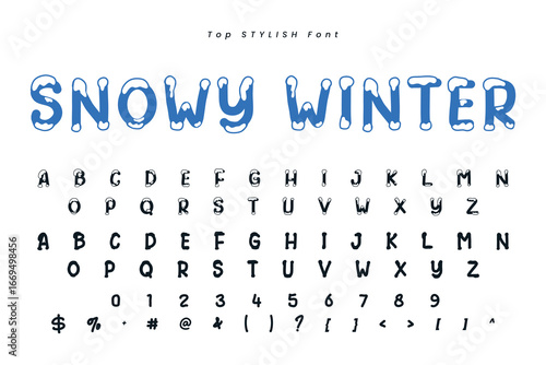 Winter vector alphabet with snow. letter abc, ice cold font, season frost font