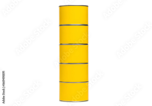 Stacked yellow metal barrels stand tall against a black background.