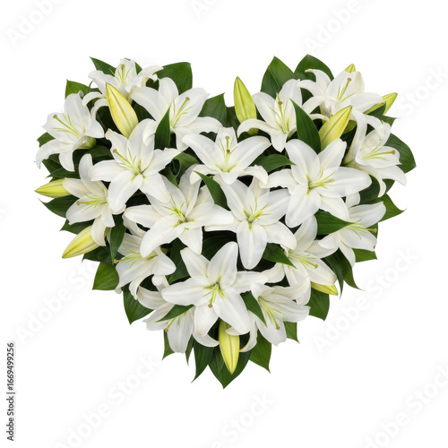 Heartshaped bouquet of white lilies isolated on transparent background