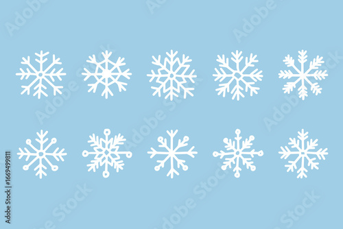 Hand drawn doodle snowflakes set in linear style, perfect for Christmas cards, New Year invitations, holiday decorations, stickers, and winter themed projects.