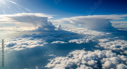 Dramatic cumulonimbus clouds seen from above during a flight
