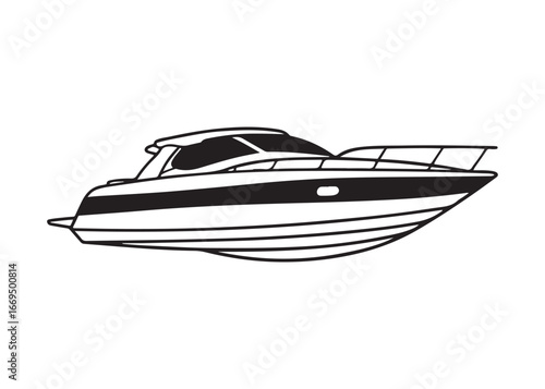 Speed Boat Silhouette Vector Illustration Racing Through Water Black.