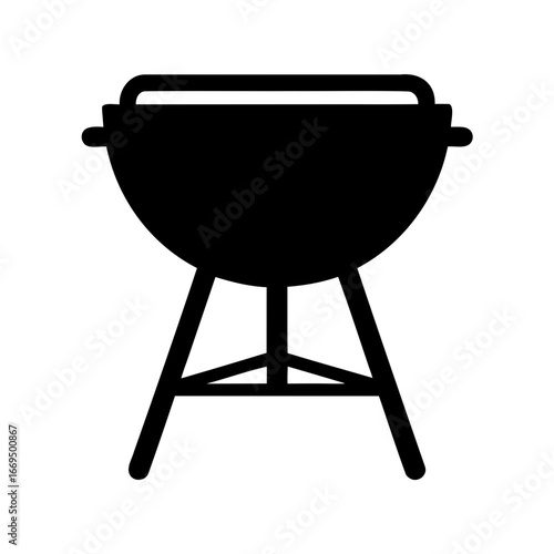 Black and White Silhouette Illustration of a Classic Round Charcoal Grill