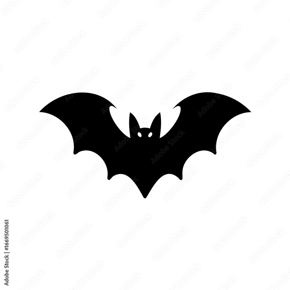 Fototapeta premium Simple black silhouette of a bat with outstretched wings on white