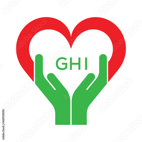 GHI Heart and Hands Company logo. GHI Company logo design for entrepreneur and business. GHI best icon.
