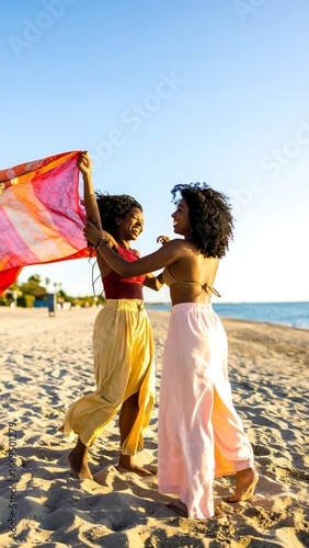 Two women playing on beach (1)