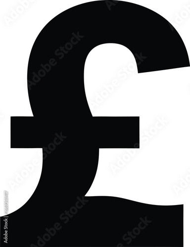 Pound symbol, British currency sign, sterling icon, black vector graphic