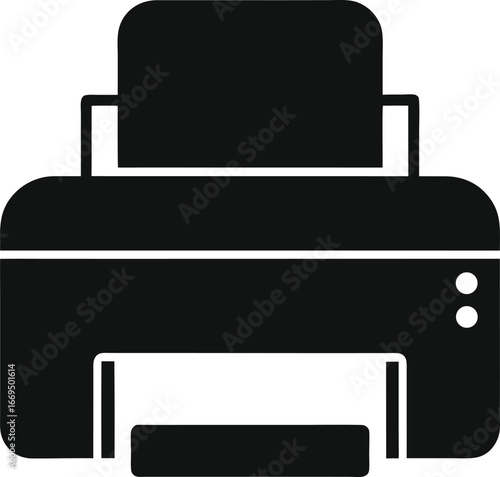 Black printer icon, office equipment symbol, printing machine graphic, vector illustration