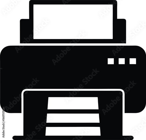 Printer icon, office printer symbol, black printer graphic, printing device