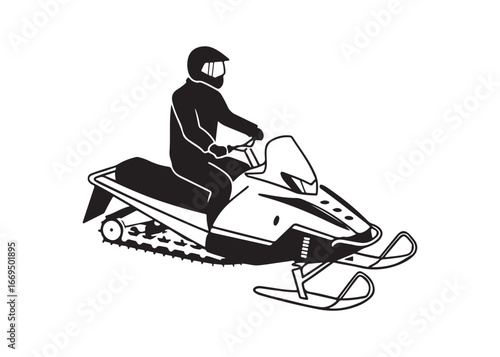 Person Riding Snowmobile Silhouette Vector Illustration Winter Adventure.
