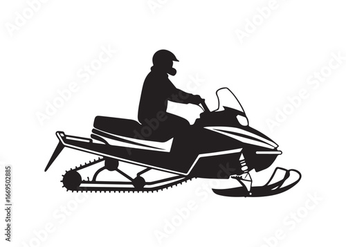 Person Riding Snowmobile Silhouette Vector Illustration Winter Adventure.