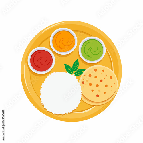 Flat vector Indian culture icons. Includes Taj Mahal, thali food, decorated elephant, Diwali lamp, yoga meditation, mehndi hand, Bollywood dance, rupee symbol, tuk tuk, and Indian spices.
