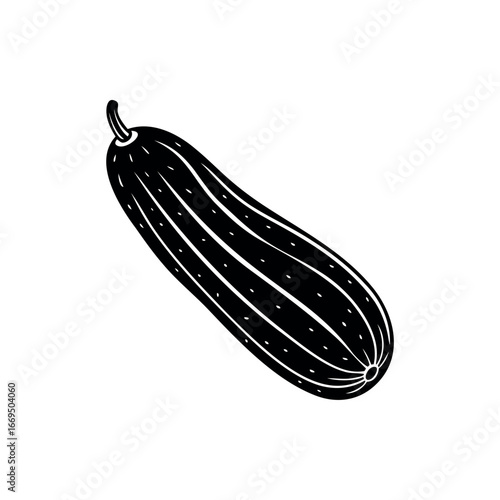 Monochrome illustration of a striped cucumber on a white isolated background Silhouette vector