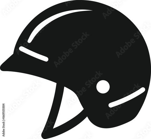 Black motorcycle helmet, bike safety gear, vector icon, protective headgear, motorcycle accessories