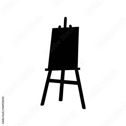 Black silhouette of an easel on a white background for painting