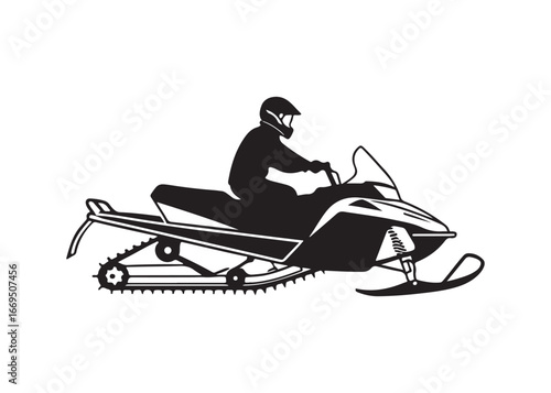 Person Riding Snowmobile Silhouette Vector Illustration Winter Adventure.