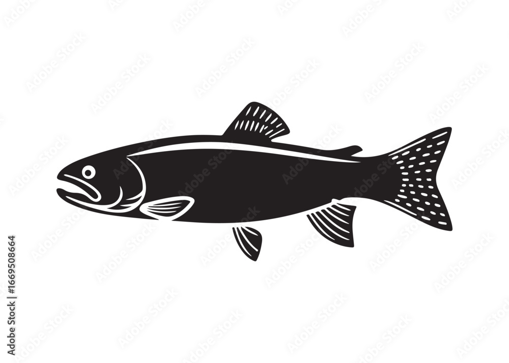 Fototapeta premium Salmon Fish Outline Vector Illustration Isolated on White Background.