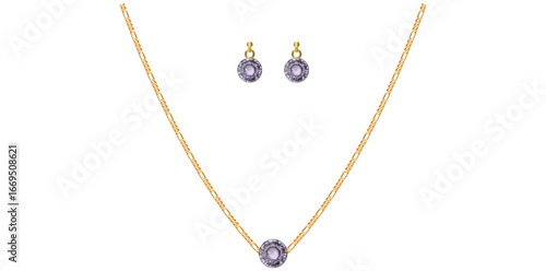 Gemstones Chain Necklace With Earrings Antique Jewelry Vector Illustration.