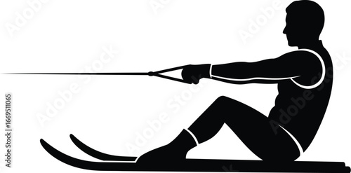Vector art of silhouette of a person waterskiing on a lake