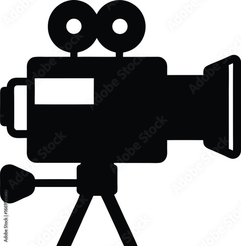 Black film camera icon, video recorder symbol, movie camera graphic, filmmaking equipment