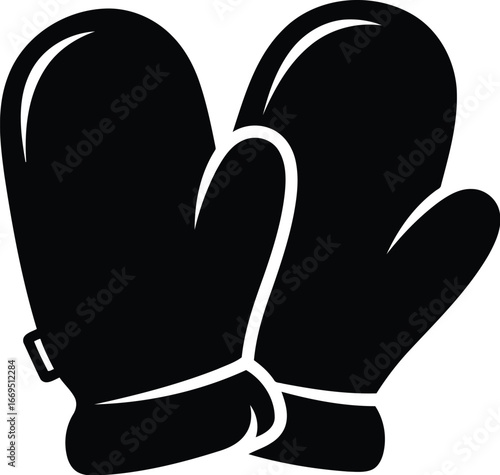 Vector art of a pair of black mittens to keep hands warm during the cold winter