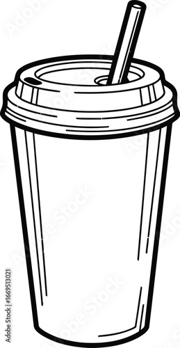 Vector art of disposable coffee cup with straw, a convenient way to enjoy your favorite beverage