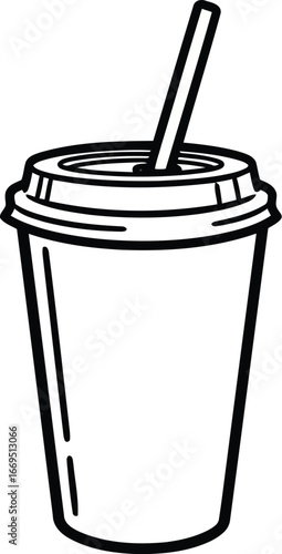 Vector art of simple disposable coffee cup with straw for takeaway