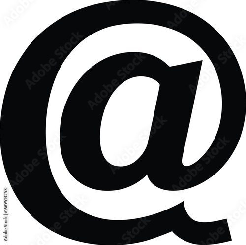 Large black at sign symbol, email icon, vector graphic, web address