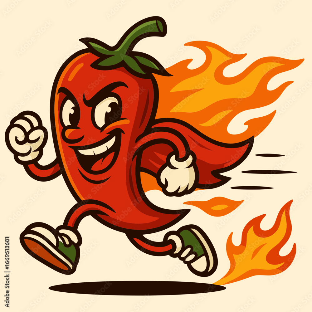 Fototapeta premium High-speed chili pepper racing with flame trail