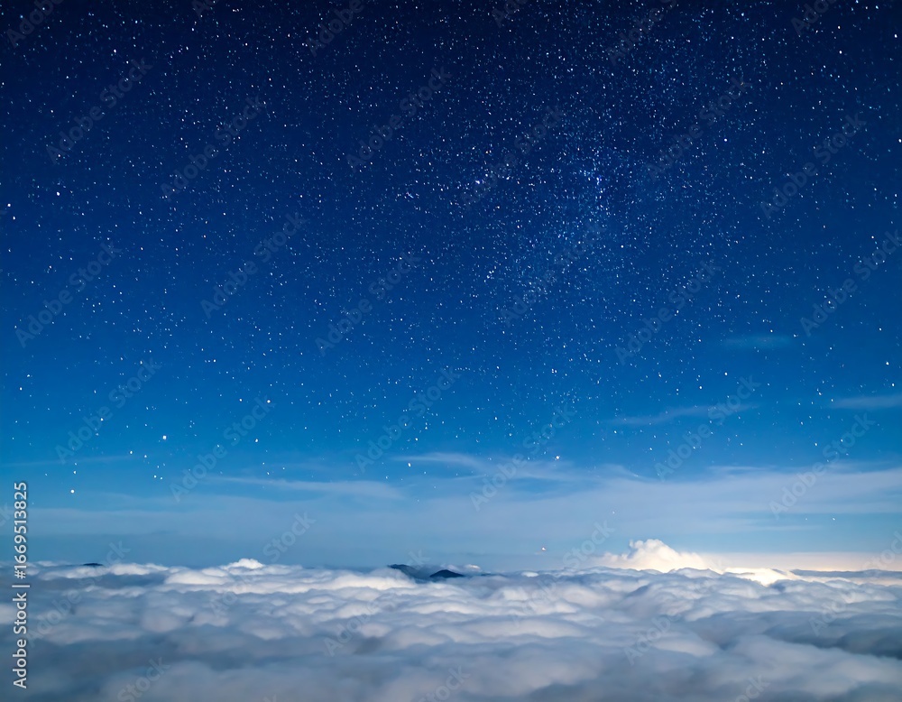 Fototapeta premium Night Sky Above Cloudscape, Mountain View