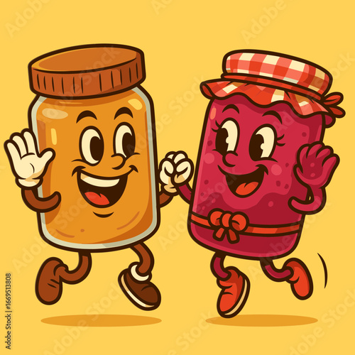 Peanut butter jar dancing with jam partner