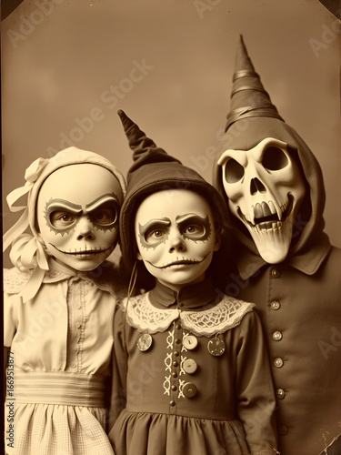 children kids halloween scary vintage photography masks 19th century horror costumes party