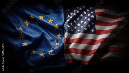 Rippled flags of Europe and America