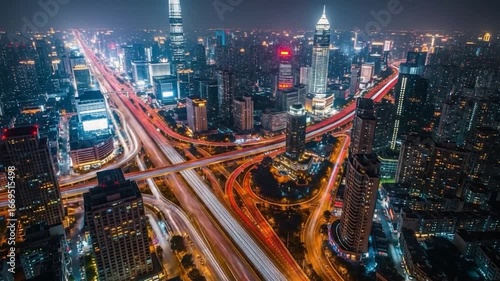 Wallpaper Mural Aerial Night View of Busy City Highways and Skyscrapers. Torontodigital.ca