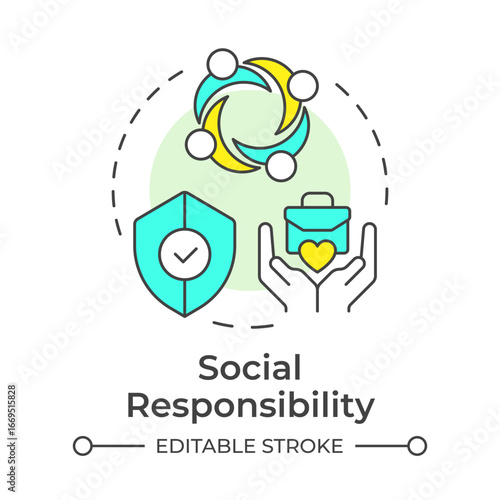 Social responsibility multi color concept icon. Business company impact on people regulation. Type of CSR. Round shape line illustration. Abstract idea. Graphic design. Easy to use in booklet