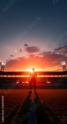 Wallpaper Mural Silhouette of a Football Player Standing on the Pitch at Sunset Torontodigital.ca