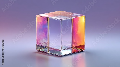 Holographic cube, iridescent, glass, 3D