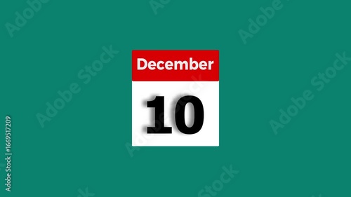 December month 10 date calendar icon animation. Modern design calendar sign background 4k video.