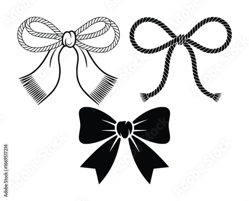 Three Black Bows Including Rope Bows and Fabric Bow ribbon knot